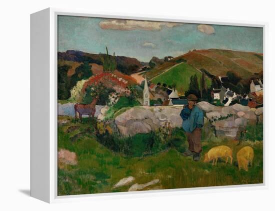 Peasants, Pigs, and a Village Under a Clear Sky, Landscape in Brittany, France, 1888-Paul Gauguin-Framed Premier Image Canvas