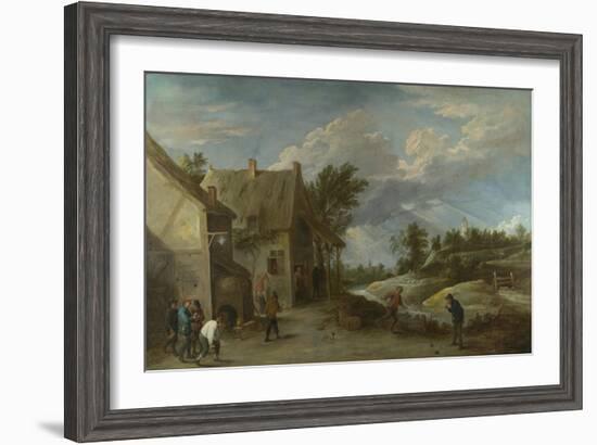 Peasants Playing Bowls Outside a Village Inn, C. 1660-David Teniers the Younger-Framed Giclee Print