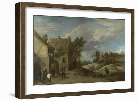 Peasants Playing Bowls Outside a Village Inn, C. 1660-David Teniers the Younger-Framed Giclee Print