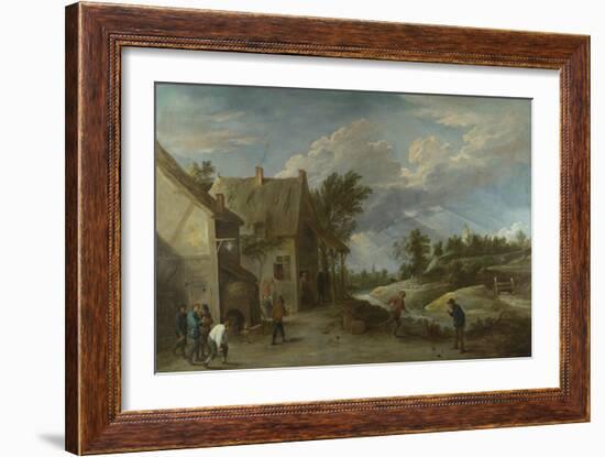 Peasants Playing Bowls Outside a Village Inn, C. 1660-David Teniers the Younger-Framed Giclee Print