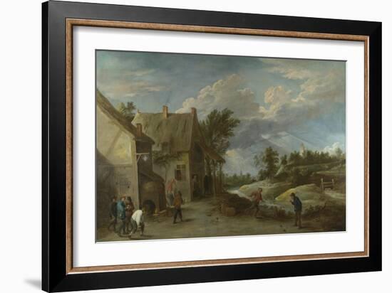 Peasants Playing Bowls Outside a Village Inn, C. 1660-David Teniers the Younger-Framed Giclee Print