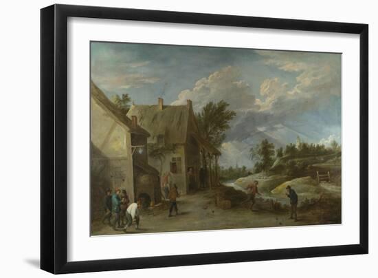 Peasants Playing Bowls Outside a Village Inn, C. 1660-David Teniers the Younger-Framed Giclee Print