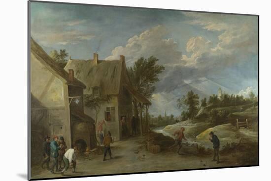 Peasants Playing Bowls Outside a Village Inn, C. 1660-David Teniers the Younger-Mounted Giclee Print