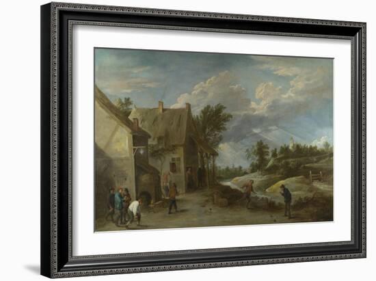 Peasants Playing Bowls Outside a Village Inn, C. 1660-David Teniers the Younger-Framed Giclee Print