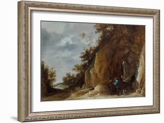 Peasants Resting on a Path in a Rocky Wooded Landscape, 17Th Century (Oil on Panel, a Pair)-David the Younger Teniers-Framed Giclee Print