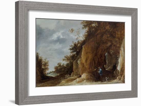 Peasants Resting on a Path in a Rocky Wooded Landscape, 17Th Century (Oil on Panel, a Pair)-David the Younger Teniers-Framed Giclee Print