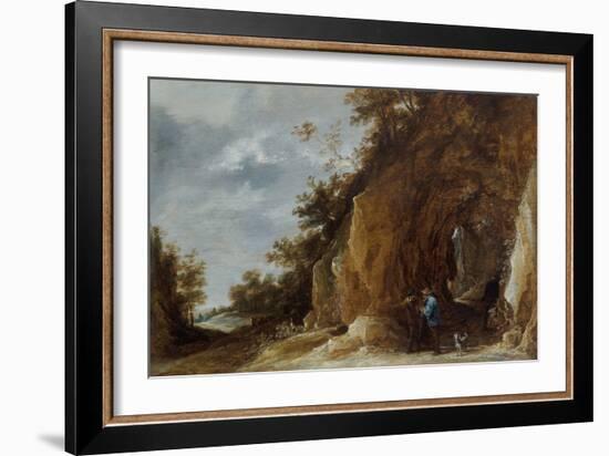 Peasants Resting on a Path in a Rocky Wooded Landscape, 17Th Century (Oil on Panel, a Pair)-David the Younger Teniers-Framed Giclee Print