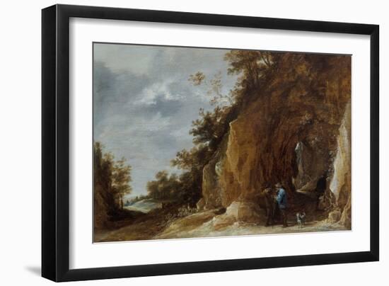 Peasants Resting on a Path in a Rocky Wooded Landscape, 17Th Century (Oil on Panel, a Pair)-David the Younger Teniers-Framed Giclee Print