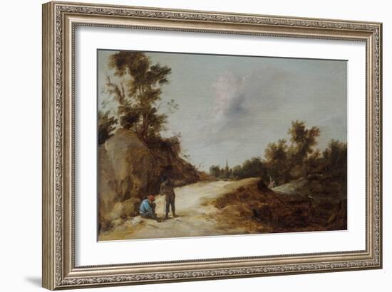Peasants Resting on a Path in a Rocky, Wooded Landscape, 17Th Century (Oil on Panel)-David the Younger Teniers-Framed Giclee Print
