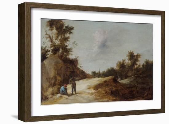 Peasants Resting on a Path in a Rocky, Wooded Landscape, 17Th Century (Oil on Panel)-David the Younger Teniers-Framed Giclee Print