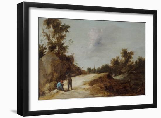 Peasants Resting on a Path in a Rocky, Wooded Landscape, 17Th Century (Oil on Panel)-David the Younger Teniers-Framed Giclee Print