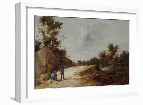 Peasants Resting on a Path in a Rocky, Wooded Landscape, 17Th Century (Oil on Panel)-David the Younger Teniers-Framed Giclee Print