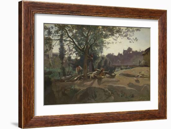 Peasants under the Trees at Dawn, C. 1843-Jean-Baptiste-Camille Corot-Framed Giclee Print