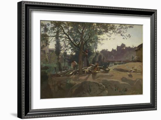 Peasants under the Trees at Dawn, C. 1843-Jean-Baptiste-Camille Corot-Framed Giclee Print