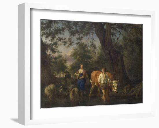 Peasants with Cattle Fording a Stream-Adriaen van de Velde-Framed Giclee Print