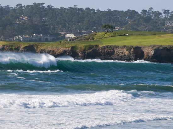 Pebble Beach Golf Course And Large Waves At Carmel City Park Pebble Beach Golf Course And Large Waves At Carmel City Park Photographic Print By Rich Reid Art
