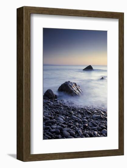 Pebbles and surf at dusk, Sandymouth bay, Cornwall, UK-Ross Hoddinott-Framed Photographic Print