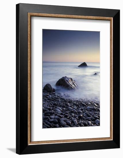 Pebbles and surf at dusk, Sandymouth bay, Cornwall, UK-Ross Hoddinott-Framed Photographic Print