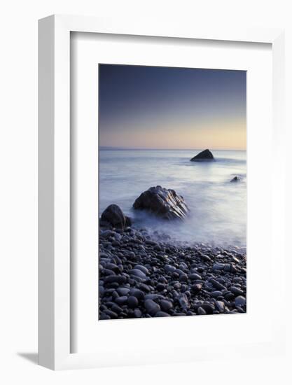 Pebbles and surf at dusk, Sandymouth bay, Cornwall, UK-Ross Hoddinott-Framed Photographic Print
