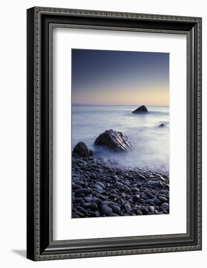 Pebbles and surf at dusk, Sandymouth bay, Cornwall, UK-Ross Hoddinott-Framed Photographic Print