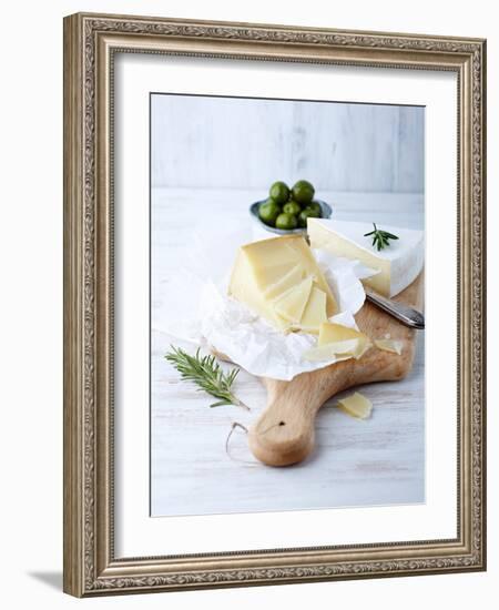 Pecorino and Brie Cheese on a Kitchen Board-Barbara Dudzinska-Framed Photographic Print