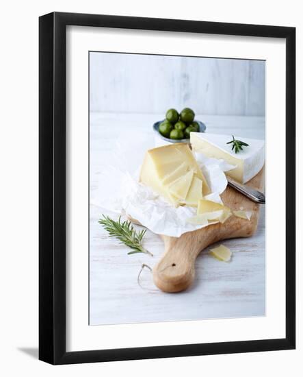 Pecorino and Brie Cheese on a Kitchen Board-Barbara Dudzinska-Framed Photographic Print