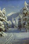 A Wooded Winter Landscape with Deer-Peder Mork Monsted-Giclee Print