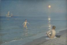 Summer Evening on the Skagen Southern Beach with Anna Ancher and Marie Kroyer, 1893-Peder Severin Kroyer-Framed Premier Image Canvas