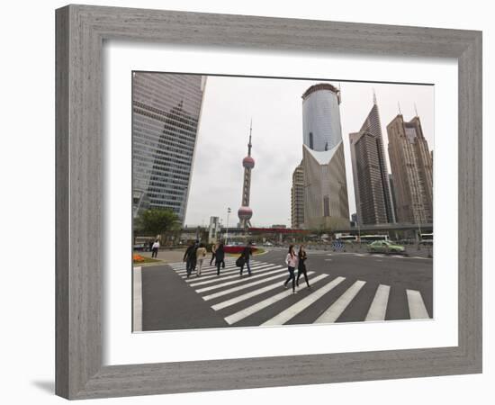 Pedestrian Crossing in Pudong, the Financial and Business Centre. Oriental Pearl Tower in Centre, S-Amanda Hall-Framed Photographic Print