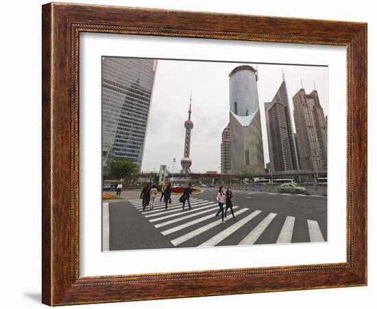 Pedestrian Crossing in Pudong, the Financial and Business Centre. Oriental Pearl Tower in Centre, S-Amanda Hall-Framed Photographic Print