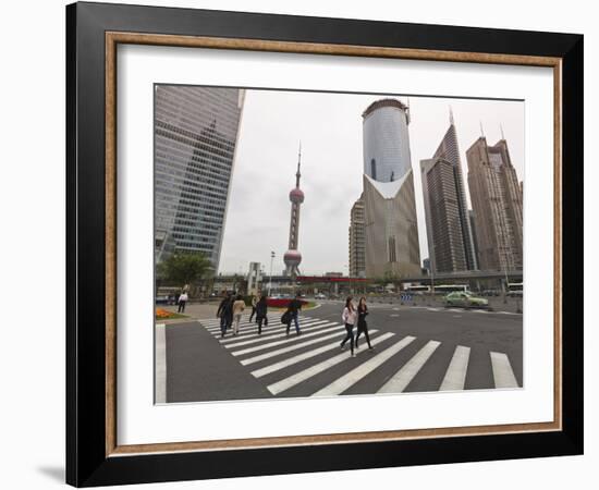 Pedestrian Crossing in Pudong, the Financial and Business Centre. Oriental Pearl Tower in Centre, S-Amanda Hall-Framed Photographic Print