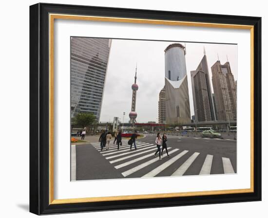 Pedestrian Crossing in Pudong, the Financial and Business Centre. Oriental Pearl Tower in Centre, S-Amanda Hall-Framed Photographic Print