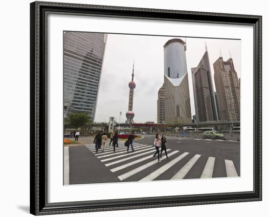 Pedestrian Crossing in Pudong, the Financial and Business Centre. Oriental Pearl Tower in Centre, S-Amanda Hall-Framed Photographic Print
