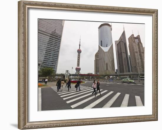 Pedestrian Crossing in Pudong, the Financial and Business Centre. Oriental Pearl Tower in Centre, S-Amanda Hall-Framed Photographic Print