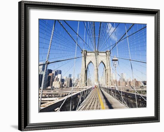 Pedestrian Walkway on the Brooklyn Bridge Looking Towards Manhattan, New York City, New York, USA-Amanda Hall-Framed Photographic Print