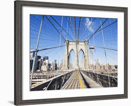 Pedestrian Walkway on the Brooklyn Bridge Looking Towards Manhattan, New York City, New York, USA-Amanda Hall-Framed Photographic Print