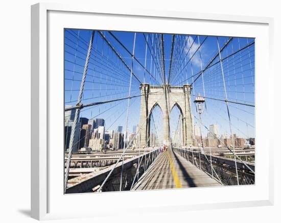 Pedestrian Walkway on the Brooklyn Bridge Looking Towards Manhattan, New York City, New York, USA-Amanda Hall-Framed Photographic Print