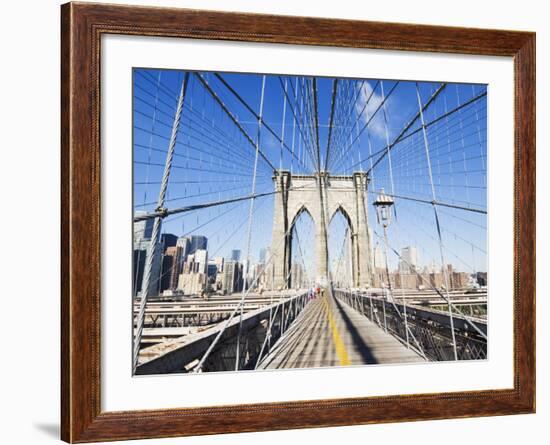 Pedestrian Walkway on the Brooklyn Bridge Looking Towards Manhattan, New York City, New York, USA-Amanda Hall-Framed Photographic Print