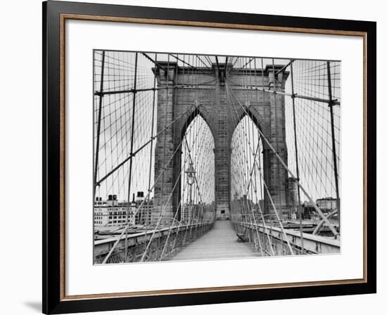 Pedestrian Walkway on the Brooklyn Bridge-Bettmann-Framed Premium Photographic Print