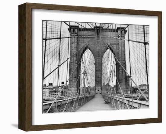 Pedestrian Walkway on the Brooklyn Bridge-Bettmann-Framed Photographic Print