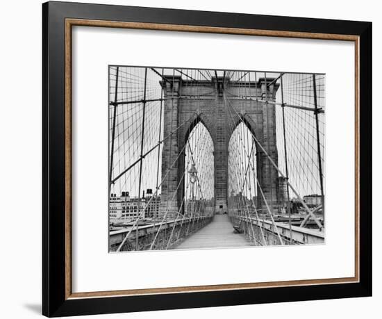 Pedestrian Walkway on the Brooklyn Bridge-Bettmann-Framed Photographic Print