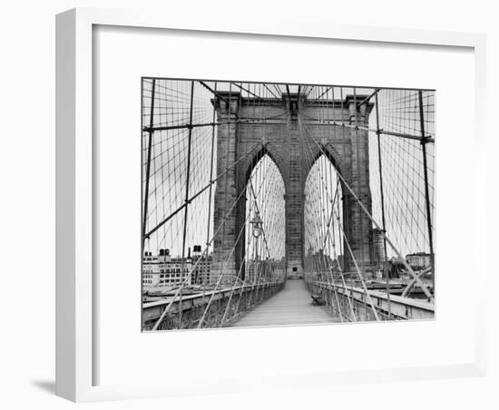 Pedestrian Walkway on the Brooklyn Bridge-Bettmann-Framed Photographic Print