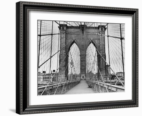 Pedestrian Walkway on the Brooklyn Bridge-Bettmann-Framed Photographic Print