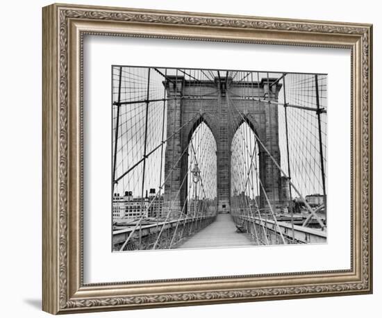 Pedestrian Walkway on the Brooklyn Bridge-Bettmann-Framed Photographic Print