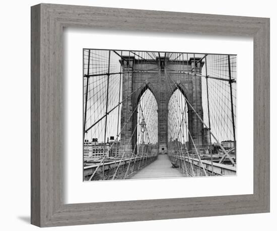 Pedestrian Walkway on the Brooklyn Bridge-Bettmann-Framed Photographic Print