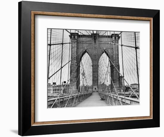 Pedestrian Walkway on the Brooklyn Bridge-Bettmann-Framed Photographic Print