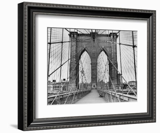 Pedestrian Walkway on the Brooklyn Bridge-Bettmann-Framed Photographic Print