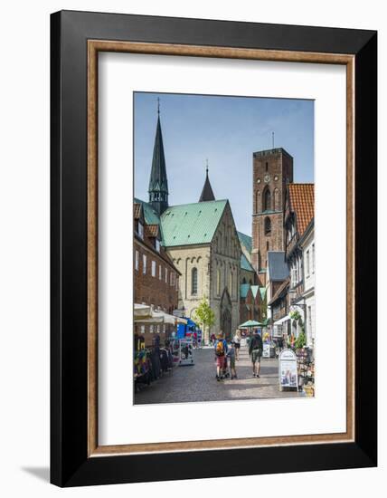 Pedestrian Zone with the Historic Houses in Ribe, Denmark's Oldest Surviving City, Jutland, Denmark-Michael Runkel-Framed Photographic Print