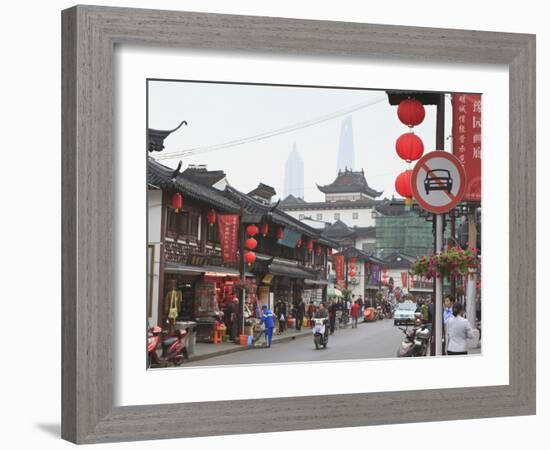 Pedestrians and Traffic on Shanghai Old Street, Remnant of a Bygone Age, Fuxing, Shanghai, China, A-Amanda Hall-Framed Photographic Print