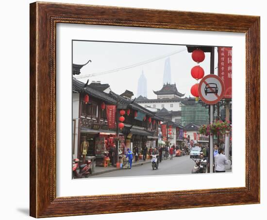 Pedestrians and Traffic on Shanghai Old Street, Remnant of a Bygone Age, Fuxing, Shanghai, China, A-Amanda Hall-Framed Photographic Print